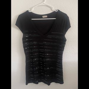 american rag black sequin v neck tshirt